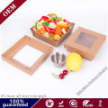 Eco Disposable Brown Kraft Paper Salad Cup Fruit Bowl with Lid Food Packaging Rice Bowl